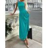 imageZESICA Womens Summer Sleeveless Maxi Dress 2025 Casual Crewneck Pleated Flowy Long Dress with PocketsTurquoise