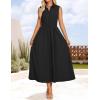 imageZESICA Womens Summer Sleeveless Work Midi Dress 2025 V Neck Casual Swing Office Dresses with PocketsBlack