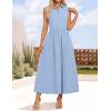 imageZESICA Womens Summer Sleeveless Work Midi Dress 2025 V Neck Casual Swing Office Dresses with PocketsBlue