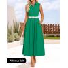 imageZESICA Womens Summer Sleeveless Work Midi Dress 2025 V Neck Casual Swing Office Dresses with PocketsGreen