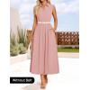 imageZESICA Womens Summer Sleeveless Work Midi Dress 2025 V Neck Casual Swing Office Dresses with PocketsGreypink