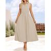 imageZESICA Womens Summer Sleeveless Work Midi Dress 2025 V Neck Casual Swing Office Dresses with PocketsLightkhaki