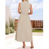 imageZESICA Womens Summer Sleeveless Work Midi Dress 2025 V Neck Casual Swing Office Dresses with PocketsLightkhaki