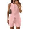 imageZESICA Womens 2025 Summer 2 Piece Short Sets Sleeveless Crew Neck Suit Vest Tops High Waist Shorts Business OutfitsPink