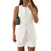 imageZESICA Womens 2025 Summer 2 Piece Short Sets Sleeveless Crew Neck Suit Vest Tops High Waist Shorts Business OutfitsWhite