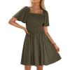 imageZESICA Womens 2025 Summer Casual Mini Dress Flutter Short Sleeve Square Neck Smocked Tiered Ruffle Flowy DressesArmygreen