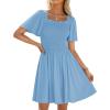 imageZESICA Womens 2025 Summer Casual Mini Dress Flutter Short Sleeve Square Neck Smocked Tiered Ruffle Flowy DressesSky