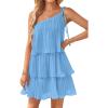 imageZESICA Womens Boho Summer One Shoulder Sleeveless Ruffle Tiered Layered Chiffon Pleated A Line Flowy Mini DressBlue