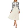 imageZESICA Womens Long Sleeve Striped Midi Dresses Crewneck Button Ribbed Knit Pleated A Line Swing Sweater DressApricot
