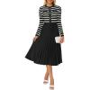 imageZESICA Womens Long Sleeve Striped Midi Dresses Crewneck Button Ribbed Knit Pleated A Line Swing Sweater DressBlack