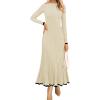 imageZESICA Womens Long Sleeve Sweater Dress Fall Crewneck Ribbed Knit Pleated ALine Maxi Wedding Guest DressesApricot