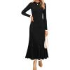 imageZESICA Womens Long Sleeve Sweater Dress Fall Crewneck Ribbed Knit Pleated ALine Maxi Wedding Guest DressesBlack