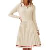 imageZESICA Womens Midi Sweater Dress 2025 Spring Long Sleeve Cable Ribbed Knit A Line Swing Pleated DressesBeige