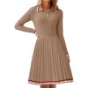 imageZESICA Womens Midi Sweater Dress 2025 Spring Long Sleeve Cable Ribbed Knit A Line Swing Pleated DressesKhaki
