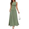 imageZESICA Womens Summer Sleeveless Maxi Dress 2025 Casual Crewneck Pleated Flowy Long Dress with PocketsGreen