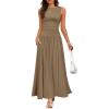 imageZESICA Womens Summer Sleeveless Maxi Dress 2025 Casual Crewneck Pleated Flowy Long Dress with PocketsKhaki