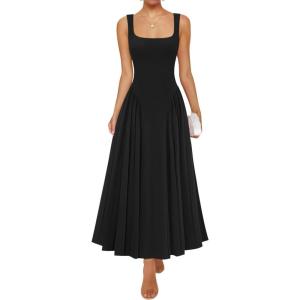 imageZESICA Womens 2025 Summer Sleeveless Square Neck Sundress Casual Long Flowy A Line Beach Vacation Maxi DressesBlack