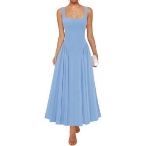 imageZESICA Womens 2025 Summer Sleeveless Square Neck Sundress Casual Long Flowy A Line Beach Vacation Maxi DressesBlue