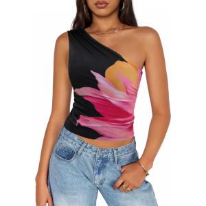 imageZESICA Womens Going Out Tank Top Summer Floral Off Shoulder Slim Fit Y2K Crop Tops Beach Vacation OutfitsBlack