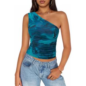 imageZESICA Womens Going Out Tank Top Summer Floral Off Shoulder Slim Fit Y2K Crop Tops Beach Vacation OutfitsBlue
