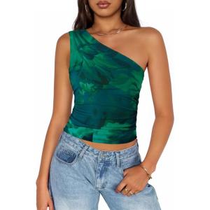 imageZESICA Womens Going Out Tank Top Summer Floral Off Shoulder Slim Fit Y2K Crop Tops Beach Vacation OutfitsGreen