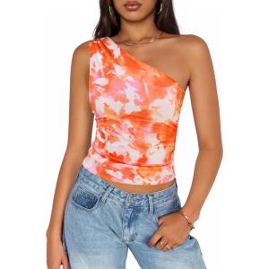 imageZESICA Womens Going Out Tank Top Summer Floral Off Shoulder Slim Fit Y2K Crop Tops Beach Vacation OutfitsOrange