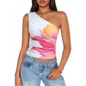 imageZESICA Womens Going Out Tank Top Summer Floral Off Shoulder Slim Fit Y2K Crop Tops Beach Vacation OutfitsWhite