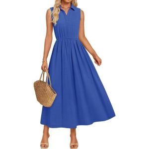 imageZESICA Womens Summer Sleeveless Work Midi Dress 2025 V Neck Casual Swing Office Dresses with PocketsDustyblue