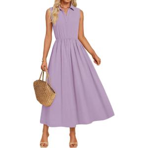 imageZESICA Womens Summer Sleeveless Work Midi Dress 2025 V Neck Casual Swing Office Dresses with PocketsPurple