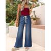 imageZESICA Womens Drawstring High Waist Jeans Loose Fit Wide Leg Straight Baggy Trendy Denim Pants with PocketsDustyblue