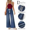 imageZESICA Womens Drawstring High Waist Jeans Loose Fit Wide Leg Straight Baggy Trendy Denim Pants with PocketsDustyblue