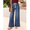 imageZESICA Womens Drawstring High Waist Jeans Loose Fit Wide Leg Straight Baggy Trendy Denim Pants with PocketsDustyblue
