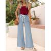 imageZESICA Womens Drawstring High Waist Jeans Loose Fit Wide Leg Straight Baggy Trendy Denim Pants with PocketsLightblue