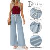 imageZESICA Womens Drawstring High Waist Jeans Loose Fit Wide Leg Straight Baggy Trendy Denim Pants with PocketsLightblue