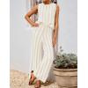 imageZESICA Womens Summer Two Piece Outfits Crop Tank Tops and Wide Leg Pants Striped Lounge Travel Sets Casual TracksuitsApricot