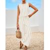imageZESICA Womens Summer Two Piece Outfits Crop Tank Tops and Wide Leg Pants Striped Lounge Travel Sets Casual TracksuitsApricot