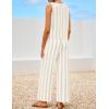 imageZESICA Womens Summer Two Piece Outfits Crop Tank Tops and Wide Leg Pants Striped Lounge Travel Sets Casual TracksuitsApricot