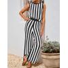 imageZESICA Womens Summer Two Piece Outfits Crop Tank Tops and Wide Leg Pants Striped Lounge Travel Sets Casual TracksuitsBlack