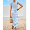 imageZESICA Womens Summer Two Piece Outfits Crop Tank Tops and Wide Leg Pants Striped Lounge Travel Sets Casual TracksuitsBlue