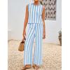 imageZESICA Womens Summer Two Piece Outfits Crop Tank Tops and Wide Leg Pants Striped Lounge Travel Sets Casual TracksuitsBlue