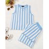 imageZESICA Womens Summer Two Piece Outfits Crop Tank Tops and Wide Leg Pants Striped Lounge Travel Sets Casual TracksuitsBlue