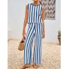 imageZESICA Womens Summer Two Piece Outfits Crop Tank Tops and Wide Leg Pants Striped Lounge Travel Sets Casual TracksuitsDustyblue