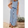 imageZESICA Womens Summer Two Piece Outfits Crop Tank Tops and Wide Leg Pants Striped Lounge Travel Sets Casual TracksuitsDustyblue