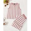 imageZESICA Womens Summer Two Piece Outfits Crop Tank Tops and Wide Leg Pants Striped Lounge Travel Sets Casual TracksuitsDustypink