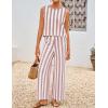 imageZESICA Womens Summer Two Piece Outfits Crop Tank Tops and Wide Leg Pants Striped Lounge Travel Sets Casual TracksuitsDustypink
