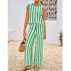 imageZESICA Womens Summer Two Piece Outfits Crop Tank Tops and Wide Leg Pants Striped Lounge Travel Sets Casual TracksuitsGreen