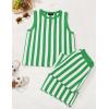 imageZESICA Womens Summer Two Piece Outfits Crop Tank Tops and Wide Leg Pants Striped Lounge Travel Sets Casual TracksuitsGreen