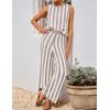 imageZESICA Womens Summer Two Piece Outfits Crop Tank Tops and Wide Leg Pants Striped Lounge Travel Sets Casual TracksuitsKhaki