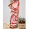 imageZESICA Womens Summer Two Piece Outfits Crop Tank Tops and Wide Leg Pants Striped Lounge Travel Sets Casual TracksuitsRust