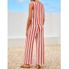 imageZESICA Womens Summer Two Piece Outfits Crop Tank Tops and Wide Leg Pants Striped Lounge Travel Sets Casual TracksuitsRust